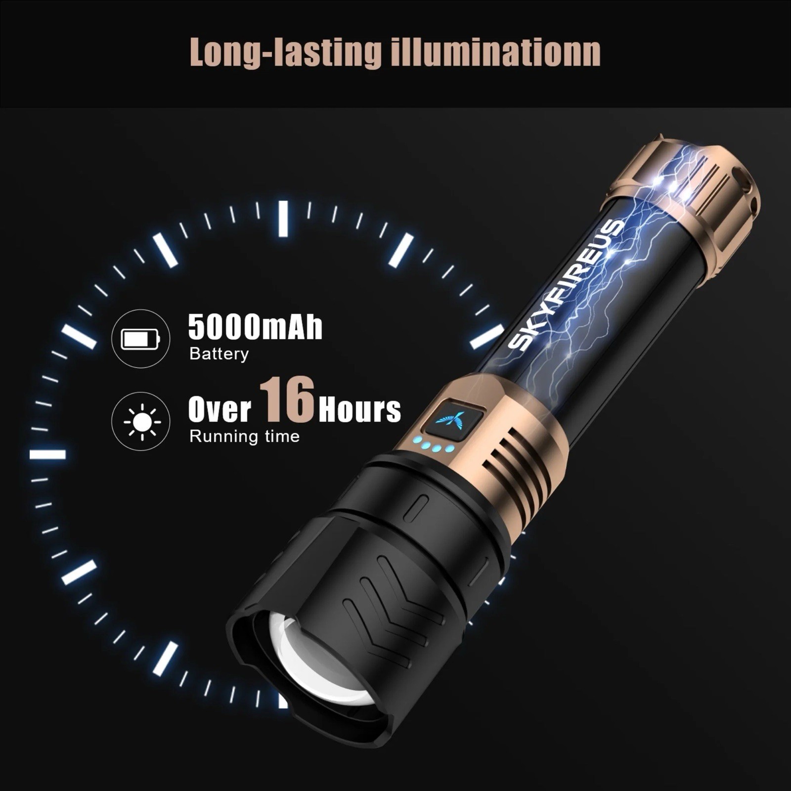 SKYFIREUS SF-1097L-8 LED 3000lm 600m IPX6 Rechargeable Flashlight Strap