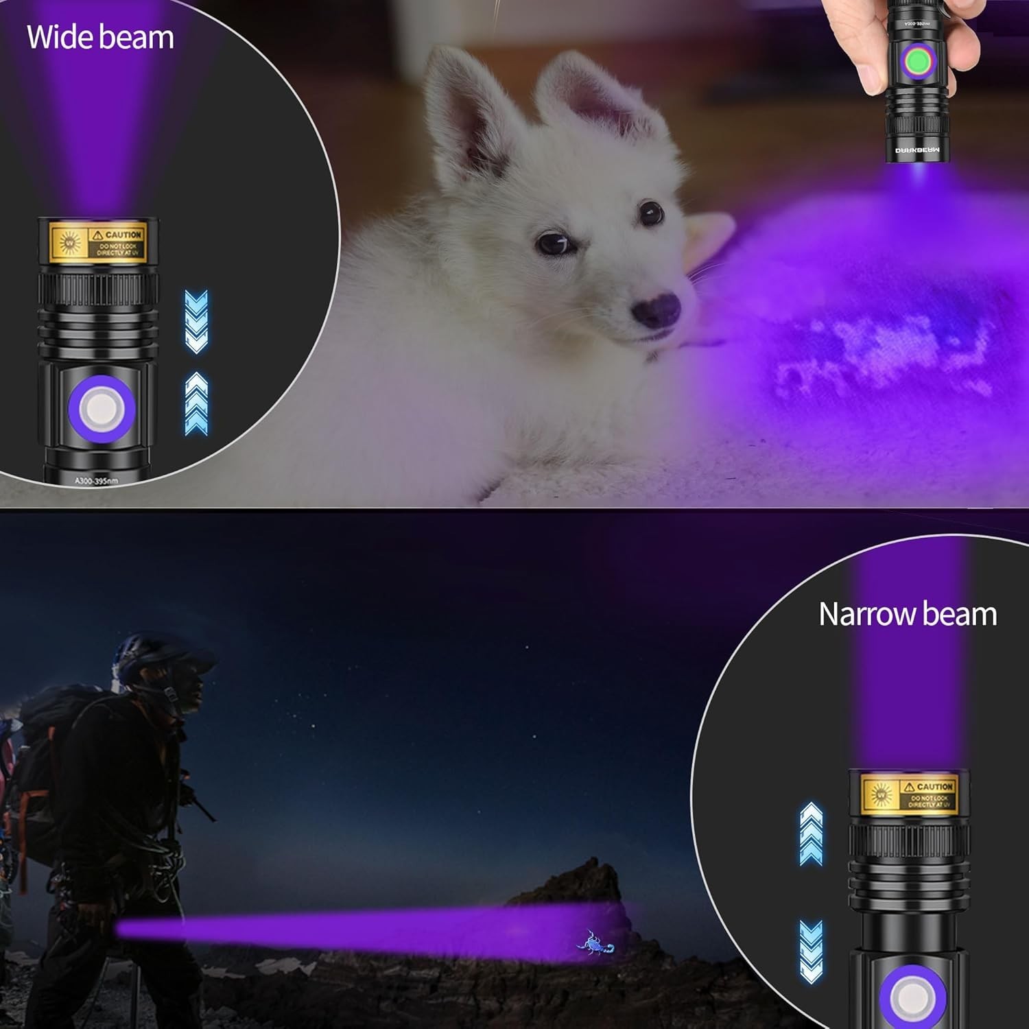 UV Black Light Flashlight 395nm – Rechargeable USB Woods Lamp, Powerful Mini …