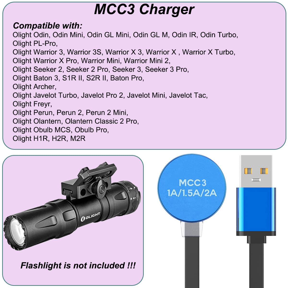 MCC 3 Charger for Olight Odin/Odin Mini/Pl-Pro/Baton3/Warrior Mini2/Perun 2/Seek
