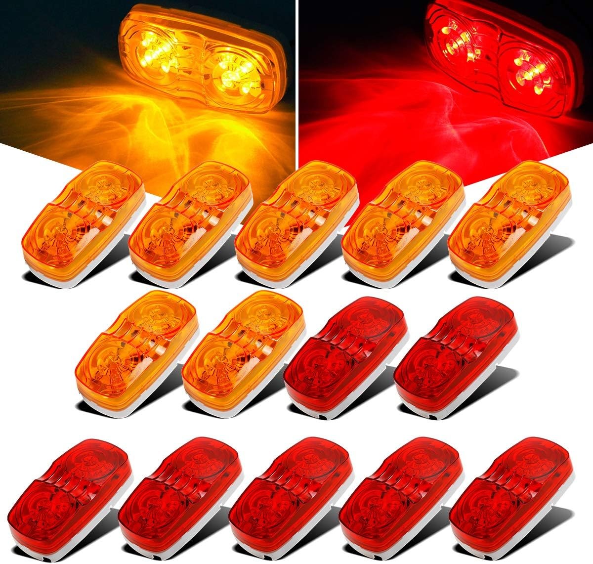 Partsam 14x Trailer RV Marker LED Light Double Bullseye 10 Diodes Clearance Ligh