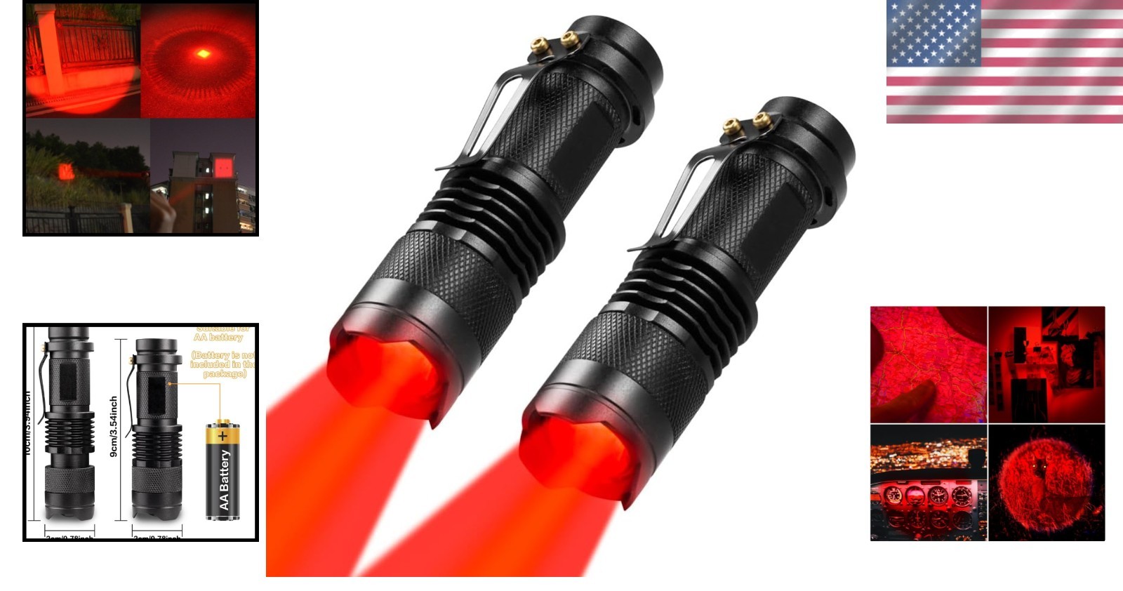 WAYLLSHINE 2 Pack Red Light Flashlight Single Mode Red LED Flashlight One Mode