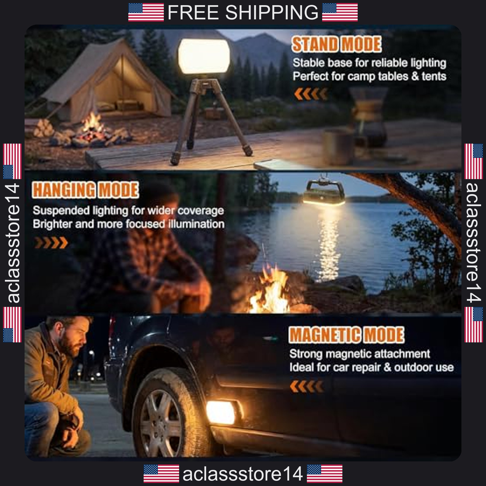 Rechargeable Waterproof LED Flashlight with Magnet Hook 3 Color Temperatures