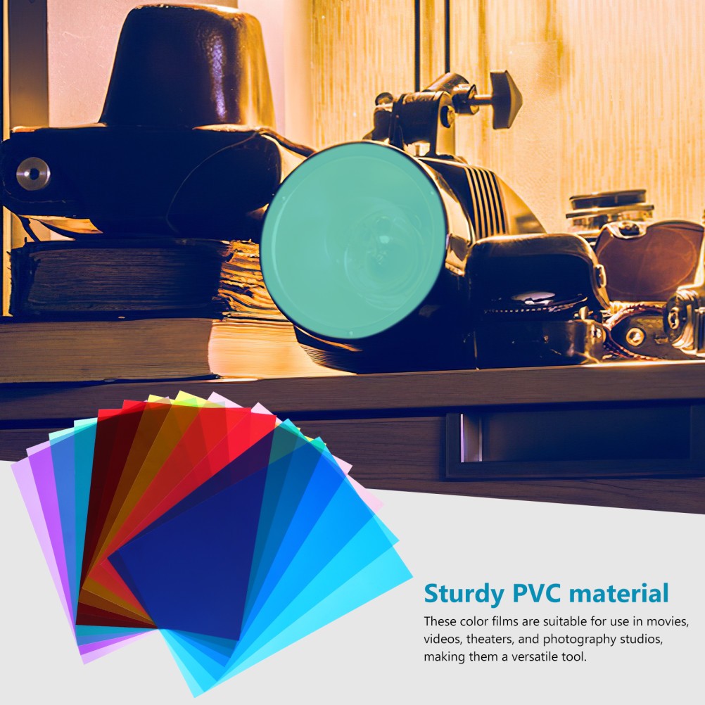 12Pcs Durable Photography Color Gels Sheets Assorted Colors PVC PP Material