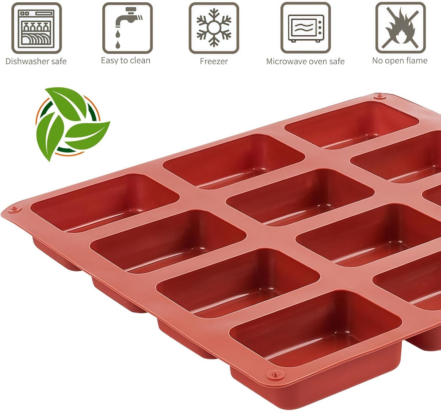 JOERSH Silicone Mini Loaf pan-(2PCS) 12 Cavities Bread Pan, Mini, Red