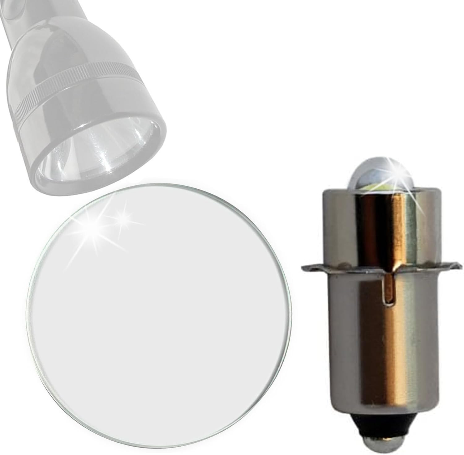 HQRP Kit: Glass Lens + 3W LED Bulb for Maglite 3 4 5 6-C Cell/D-Cell Flashlights