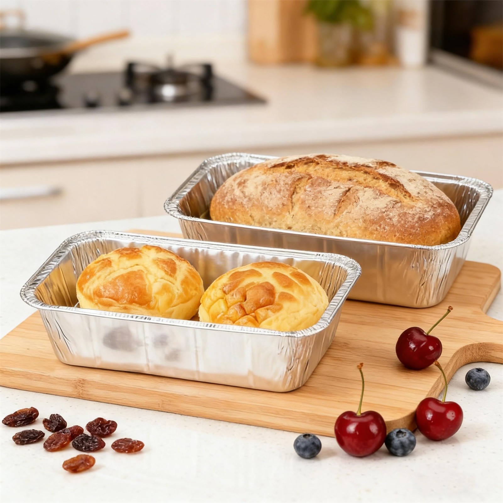 Findful 50 Pack Loaf Pans,2 LB Disposable Aluminum 8.5″ X 4.5″ X 2.5″, Silver