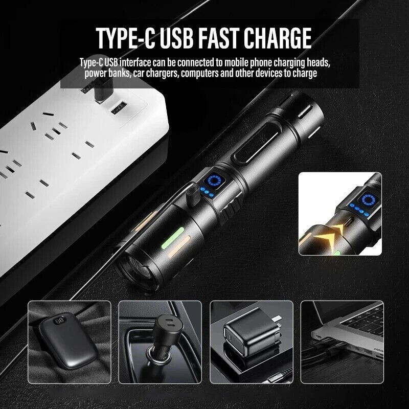 350000000 Lumen Super Bright LED Tactical Flashlight Rechargeable LED Work Light
